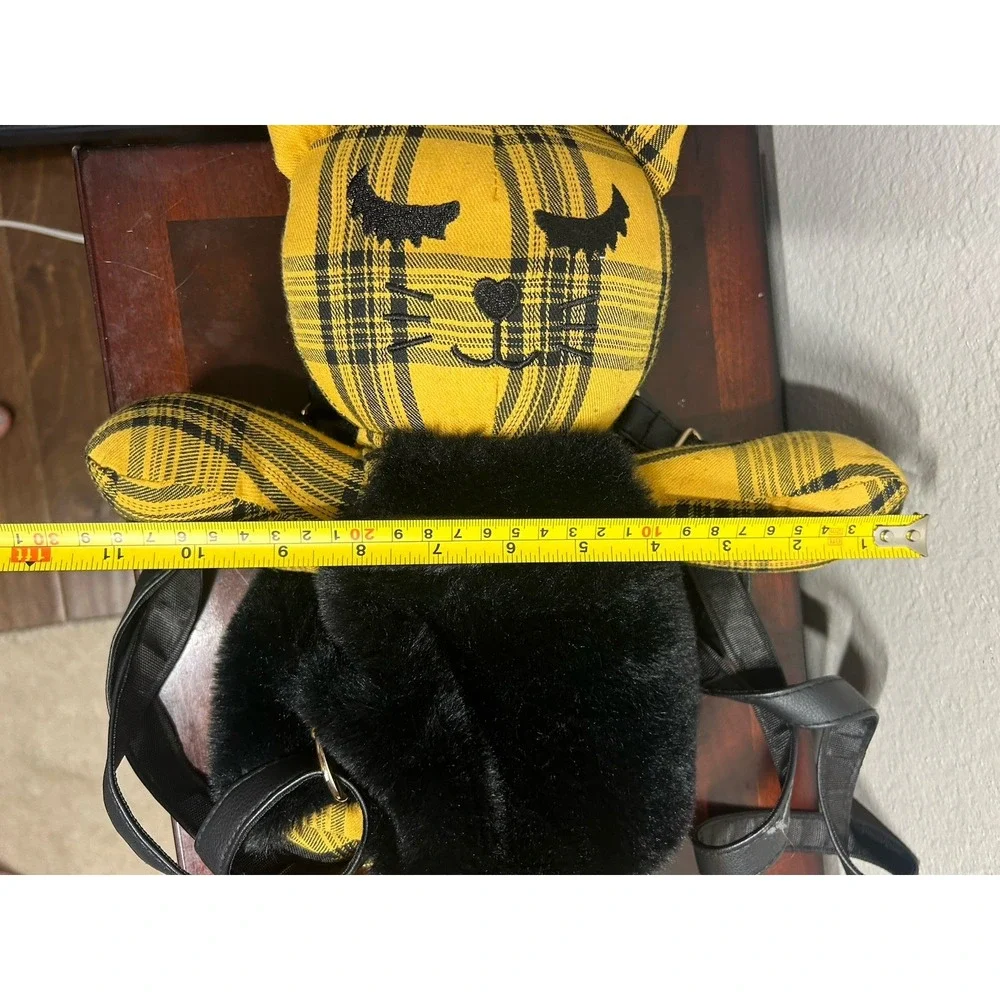Betsy Johnson Luv Betsy Yellow Cat Plush Backpack Medium Plaid Preppy Y2K Trend